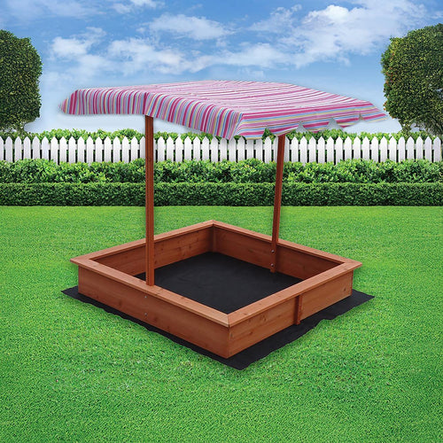 Kids Wooden Toy Sandpit with Adjustable Canopy