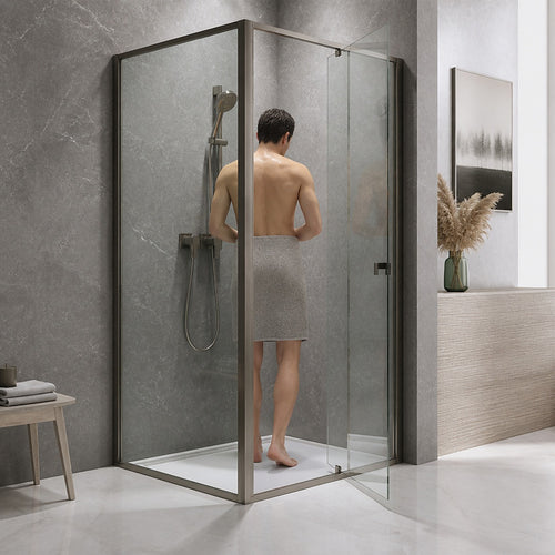 Semi-Frameless Shower Screen – Gunmetal, Front: (98~106)x195cm, Side: (89~92)x195cm