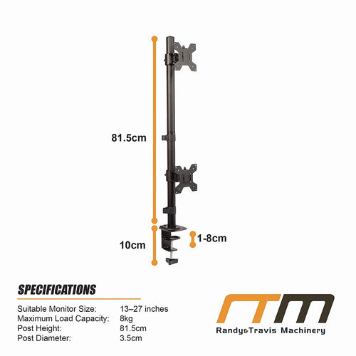 Dual Monitor Stand Steel Desk Mount for 13-27 Inch Screens with Adjustable Arms VESA 75/100mm Black