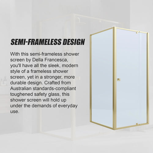 Adjustable Semi Frameless Shower Screen Front: (114~122)x195cm with Gold Hardware and Side: (77~80)x195cm
