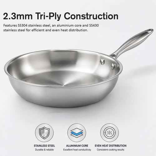 Tri Ply Stainless Steel Frying Pan Set 24 28 32cm Induction