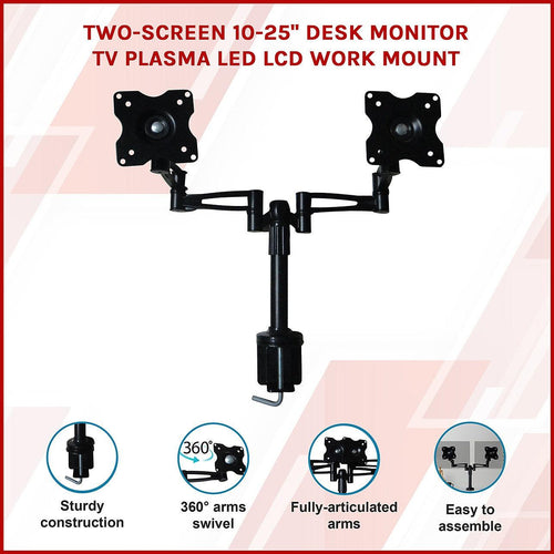 Two-Screen 10-25" Desk Monitor TV Plasma LED LCD Screen Work Mount