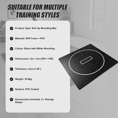 Roll Up Wrestling Mat 3m x 3m MMA Jiu Jitsu Training Mat