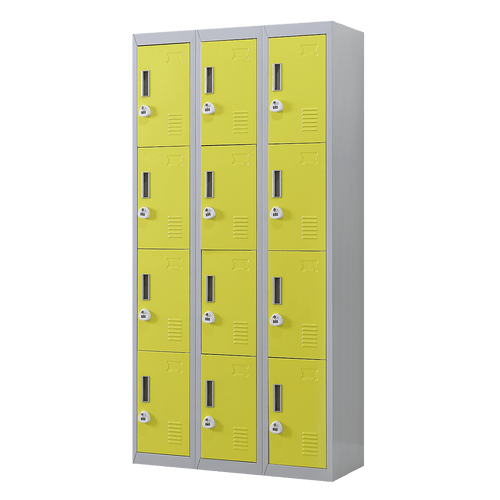 Grey with Yellow Door 12-Door Locker for Office Gym Shed School Home Storage - 3-Digit Combination Lock