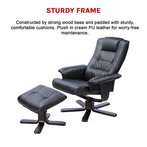 PU Leather Massage Chair Recliner Ottoman Lounge Remote - Black