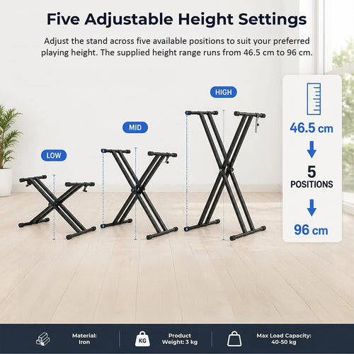 Adjustable Keyboard Stand with Double-Braced X Frame