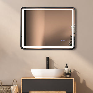 Rectangular Mirror LED Anti-Fog Illuminated Bathroom Living Room - 90 x 70cm
