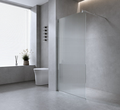 100cm Reeded Glass Shower Screen with Chrome Wall Channel & Round Pole