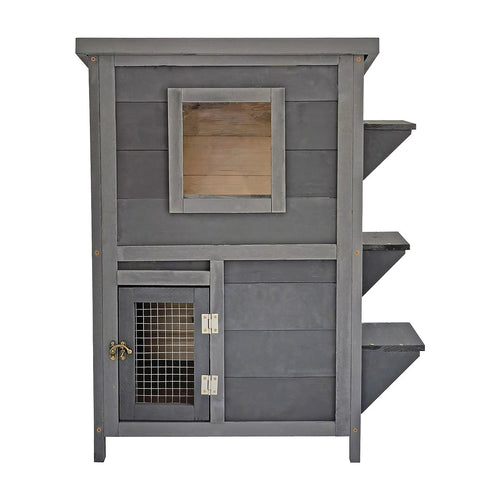 2-Story Wooden Cat House – Weatherproof Indoor/Outdoor Pet Shelter with Bitumen Roof