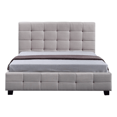 Queen Beige Linen Fabric Deluxe Bed Frame