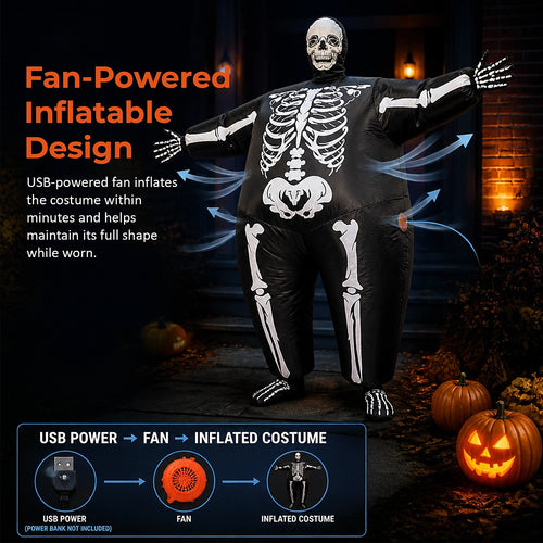 Adult Inflatable Skeleton Costume Halloween Blow Up Full Body Fancy Dress Suit