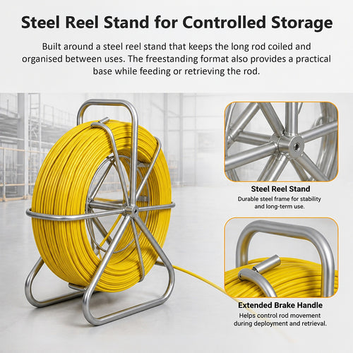 Duct Rodder 100m x 4.5mm Fibreglass Cable Puller with Steel Reel