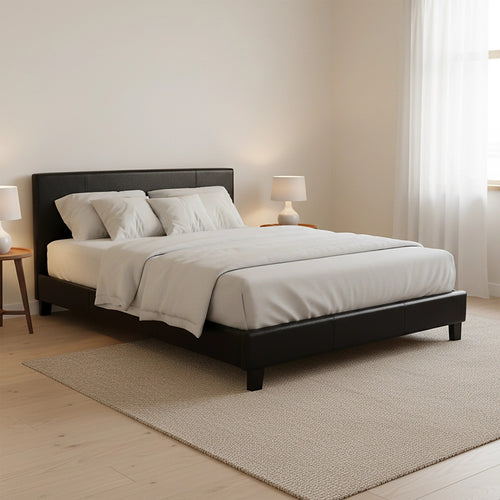 Double Size Bed Frame with Headboard – Black PU Leather