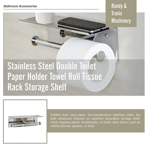 Stainless Steel Double Toilet Paper Holder Towel Roll Tissue Rack Storage Shelf