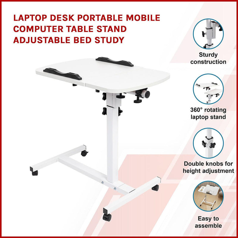 Laptop Desk Portable Mobile Computer Table Stand Adjustable Bed Study ...