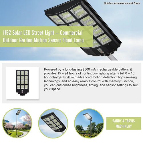 1152 Solar LED Street Light – Commercial Outdoor Flood Lamp with Motion Sensor