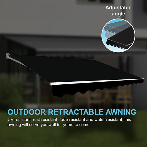 Outdoor Awning Black - 5x3m Retractable Sunshade