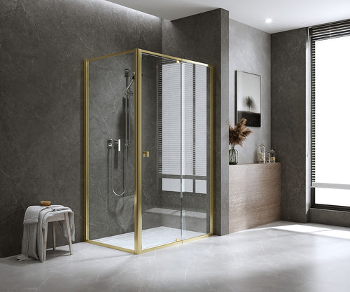 Adjustable Semi Frameless Shower Screen Front: (98~106)x195cm with Gold Hardware and Side: (89~92)x195cm