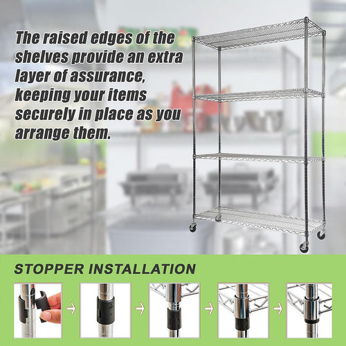 Modular Wire Storage Shelf 1500 x 600 x 1800mm Steel Shelving - Carbon Chrome Plated with Wheels