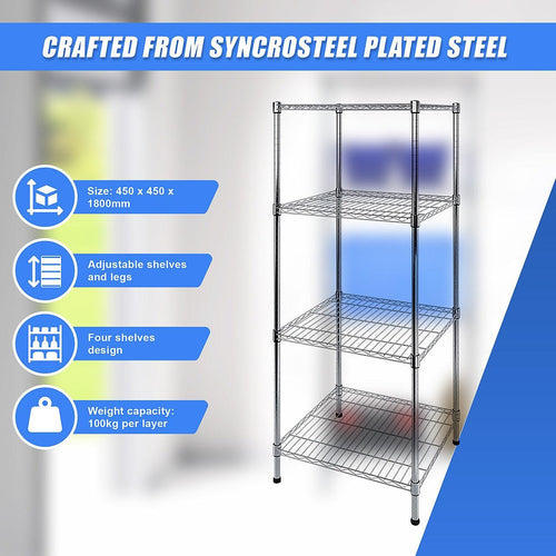 Modular Wire Storage Shelf 450 x 450 x 1800mm Steel Shelving - Carbon Chrome Plated