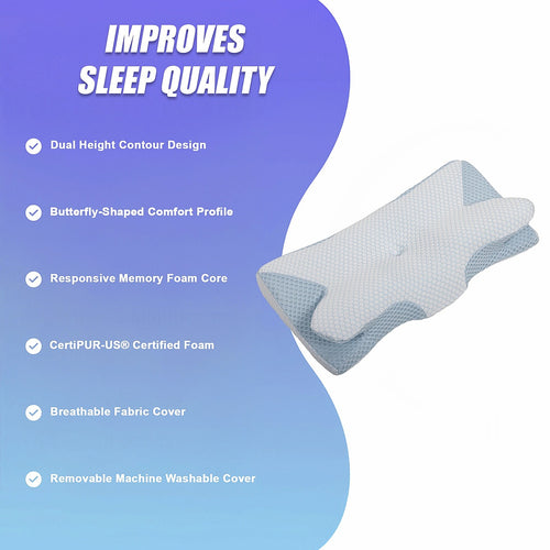 Memory Foam Contour Pillow with Dual Height Butterfly Design