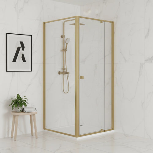 Adjustable Semi Frameless Shower Screen Front: (74~82)x195cm with Gold Hardware and Side: (89~92)x195cm