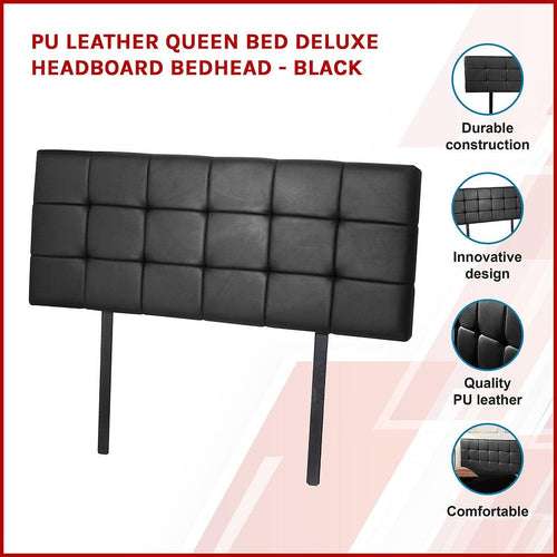 Queen PU Leather Bed Deluxe Headboard Bedhead - Black