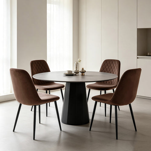 Dining Chair Set of 4 Faux Suede Upholstered Metal Legs Padded Kitchen Dining Chairs Suede Brown