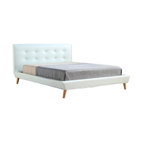 Queen PU Leather Deluxe Bed Frame - White