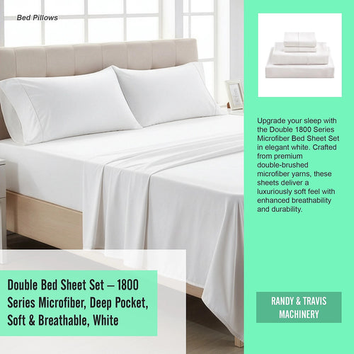 Double Bed Sheet Set – 1800 Series Microfiber, Deep Pocket, Soft & Breathable, White