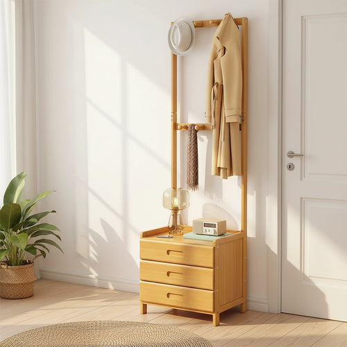 42x165cm Wooden Hall Stand with Drawer – Modern Minimalist Floor Coat Rack in Wood