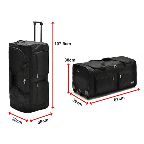 Large Black Wheeled Travel Duffle Bag – Rolling Luggage Trolley