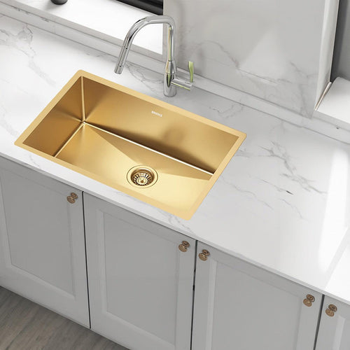 700x450mm Stainless Steel Handmade 1.5mm Sink with Waste in Gold with sand-finish Finish