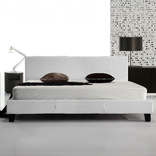 King Bed Frame White PU Leather