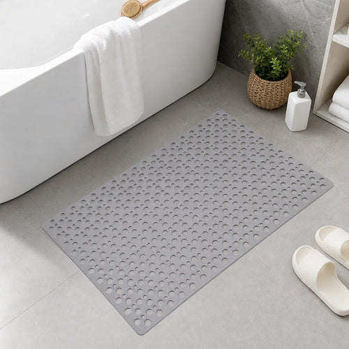 60x90cm Grey Non Slip Bath Mat TPE Shower Mat with Suction Cups