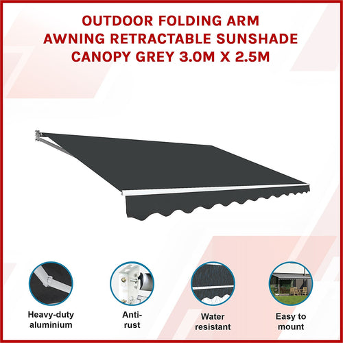 Outdoor Awning Grey - 3x2.5m Retractable Sunshade