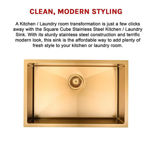 700x450mm Stainless Steel Handmade 1.5mm Sink with Waste in Gold with sand-finish Finish