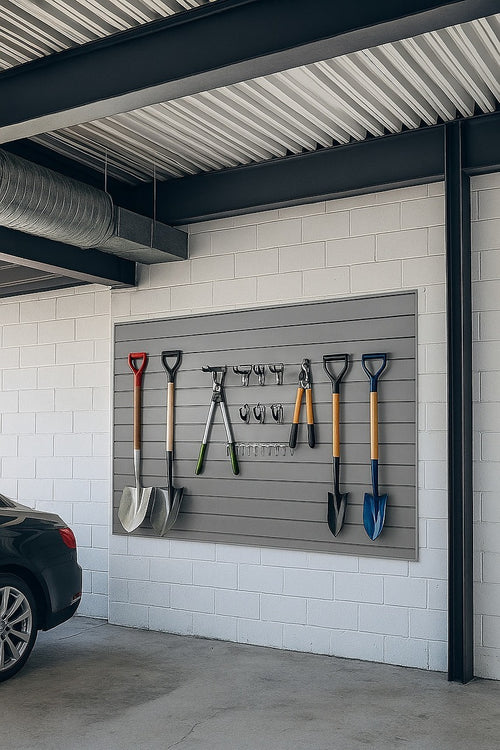 Slatwall Storage Pack for Retail Display Garage Storage - Grey PVC Panels