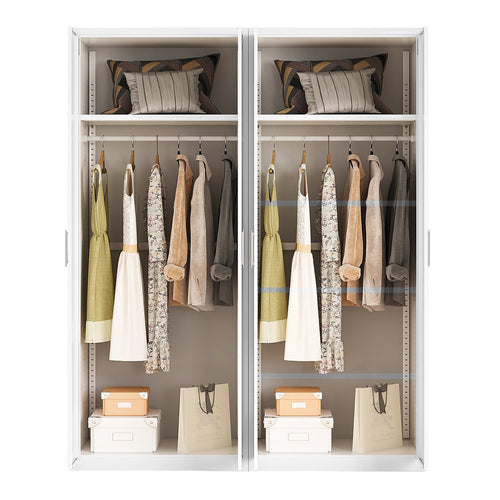 160x200cm 4-Door White Steel Hanging Wardrobe with White Handle Storage Cabinet