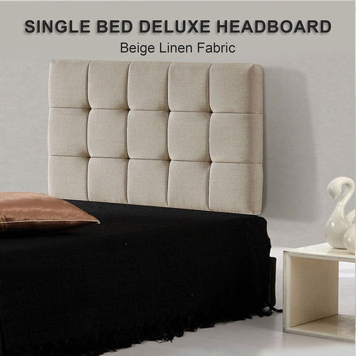 Beige Linen Fabric Single Deluxe Tufted Headboard Bedhead