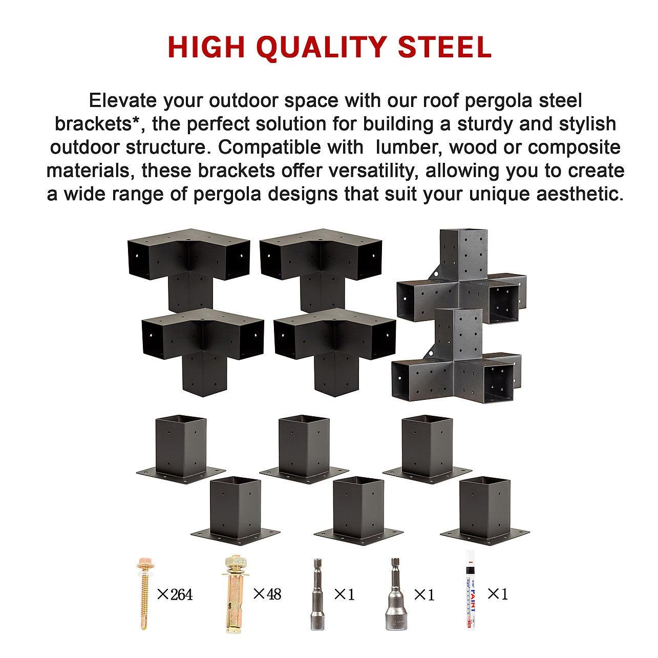 Pergola Kit with Matte Black Steel Brackets – Double with Coffee ...