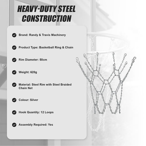 Official Size Basketball Ring 50cm Steel Rim Chain Net Hoop