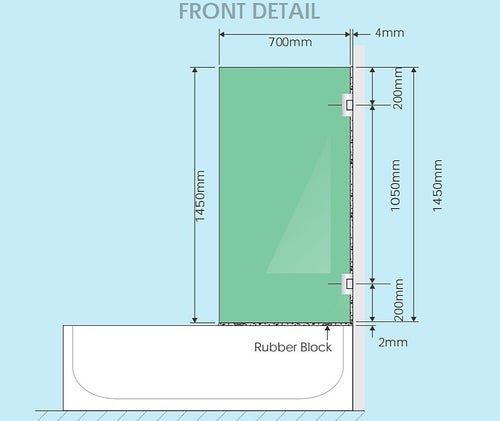 70cm Frameless Swing Bath Screen with Chrome Hardware