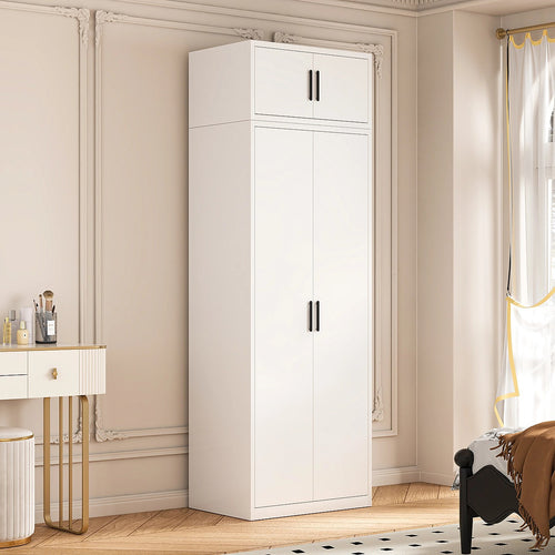 80x240cm 2-Door White Steel Shelf Wardrobe with Black Handle Storage Cabinet