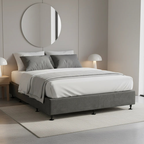 Queen Slatted Ensemble Bed Base - Graphite Linen Breathable Cover