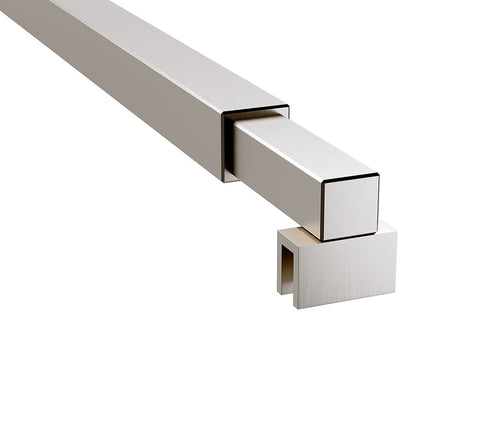 Frameless Shower Screen 100 x 210cm | Curved Glass, Nickel Square Stabilising Bar + Wall F-Bracket