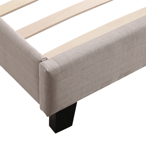 King Bed Frame Beige Linen Fabric