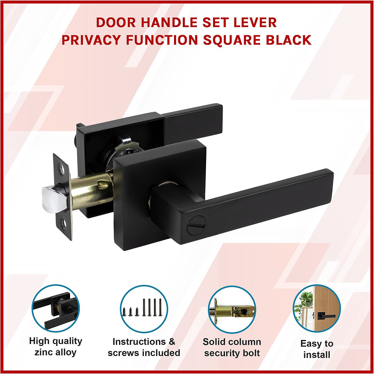 Door Handle Set Lever Privacy Function Square Black - Privacy - Square ...