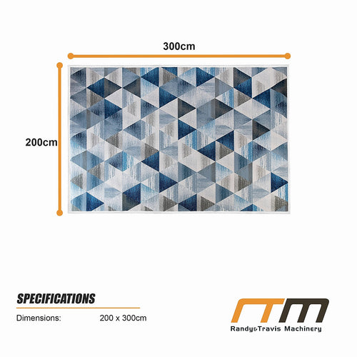 200x300cm Large Floor Blue Triangle Rug – Modern Area Carpet for Bedroom & Lounge