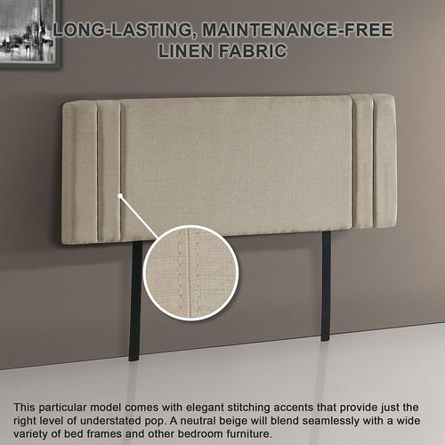 Beige Linen Fabric Queen Deluxe Headboard Bedhead